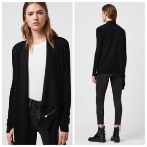 All Saints Drina Draped 100% Wool Knit Asymmetrical Zip Cardigan Sweater Size 0